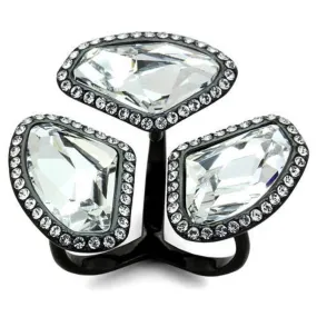 WildKlass Stainless Steel Ring IP Black Women Top Grade Crystal Clear