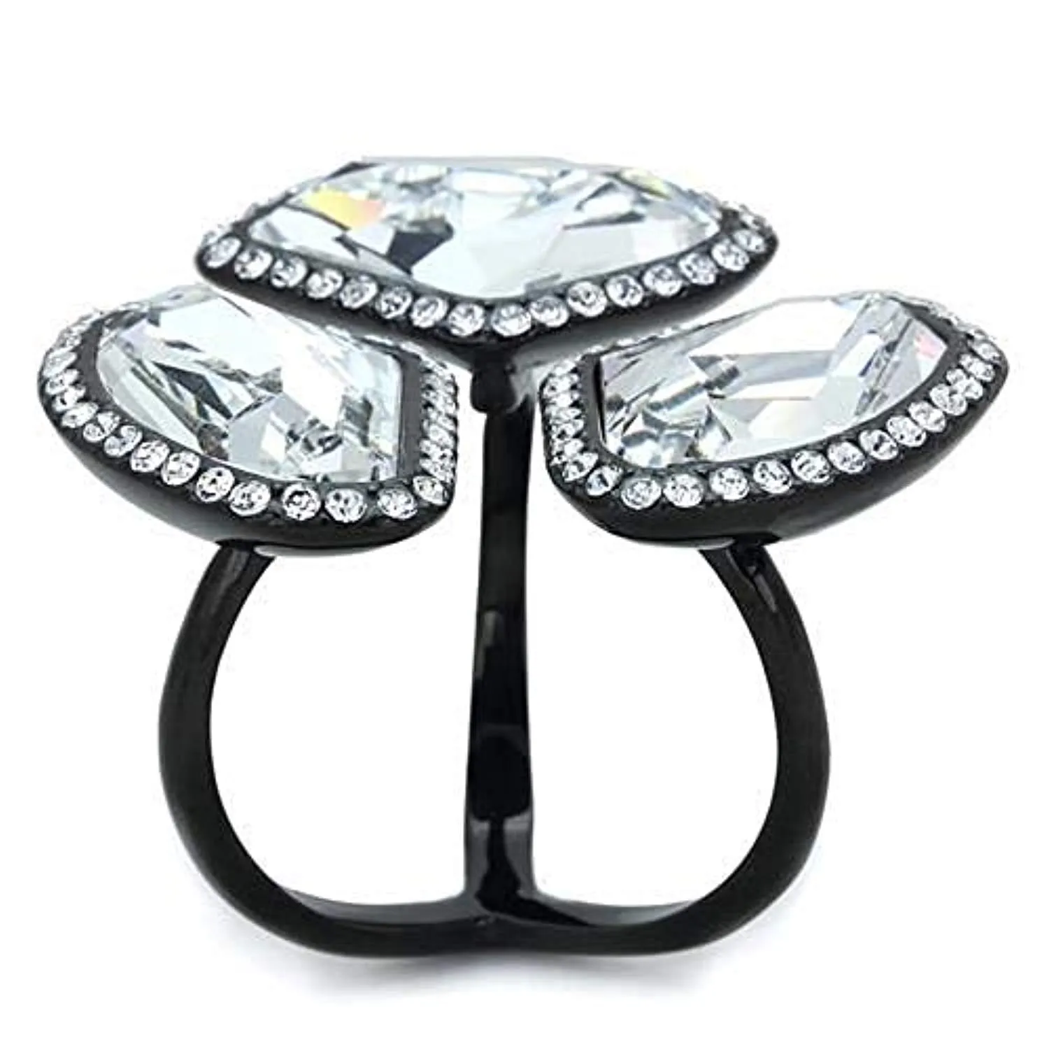 WildKlass Stainless Steel Ring IP Black Women Top Grade Crystal Clear