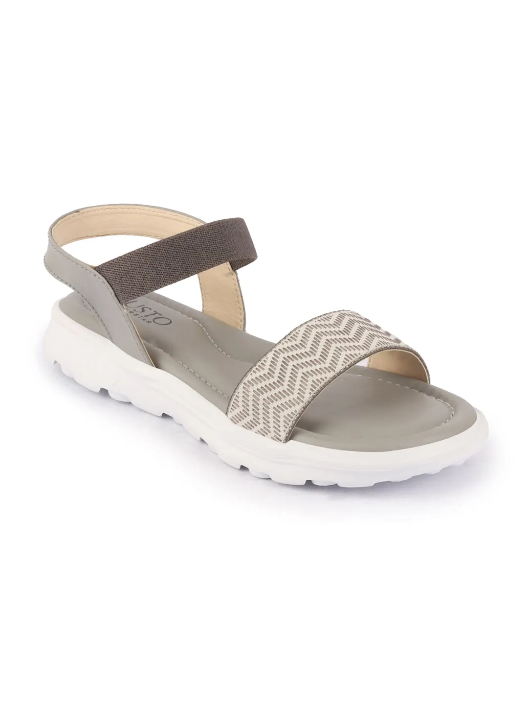 Women Grey Open Toe Fashion Stylish Day Long Comfort Slip On Wedges Sandals